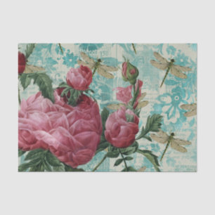 Pink Floral Dragonfly Ephemera Tissue Paper