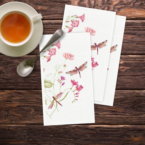 Pink Floral Dragonfly Paper Guest Towels