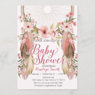 Pink Floral Dreamcatcher Baby Shower Invitation