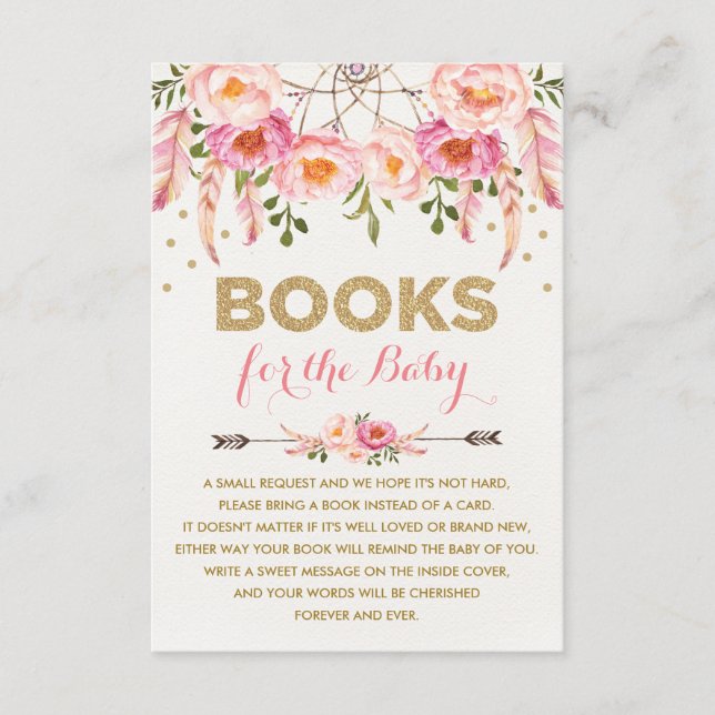 Pink Floral Dreamcatcher / Boho Books for Baby Enclosure Card (Front)