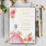 Pink Floral Dress Princess Quinceanera Gold Foil Invitation