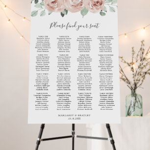 Pink Floral Dusty Rose Wedding Seating Chart Foam Board