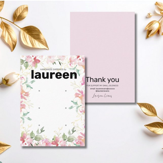 Pink Floral Earring Display  Business Card (Creator Uploaded)