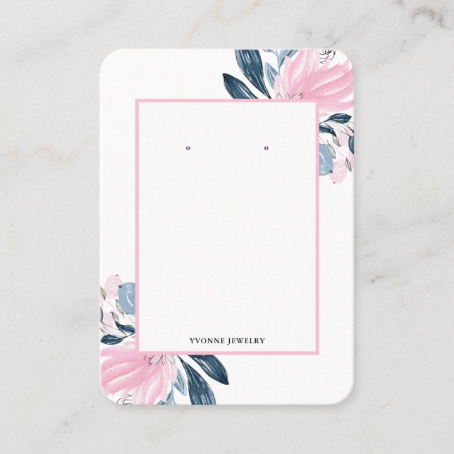 Pink Floral Earring Display Holder Business Card (Front)