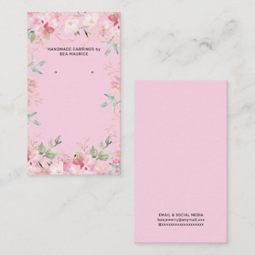 Pink Floral Earring Display Holder Card