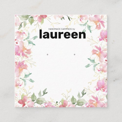 Pink Floral Earring Display  Square Business Card