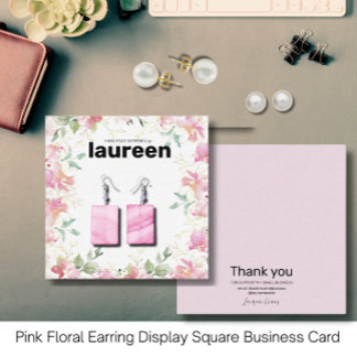 Pink Floral Earring Display Square Business Card