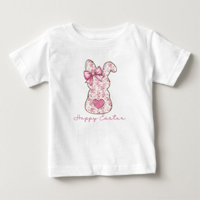 Pink Floral Easter Bunny Coquette Bow Baby T-Shirt (Front)