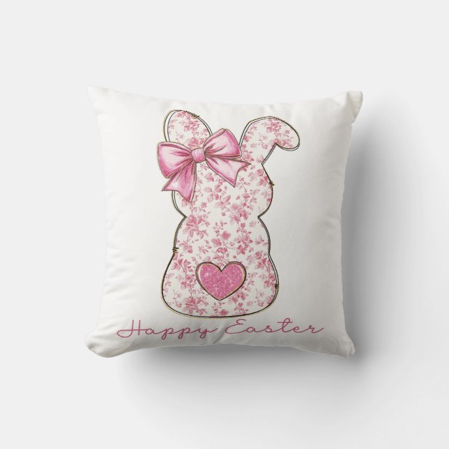 Pink Floral Easter Bunny Coquette Bow Throw Pillow (Front)