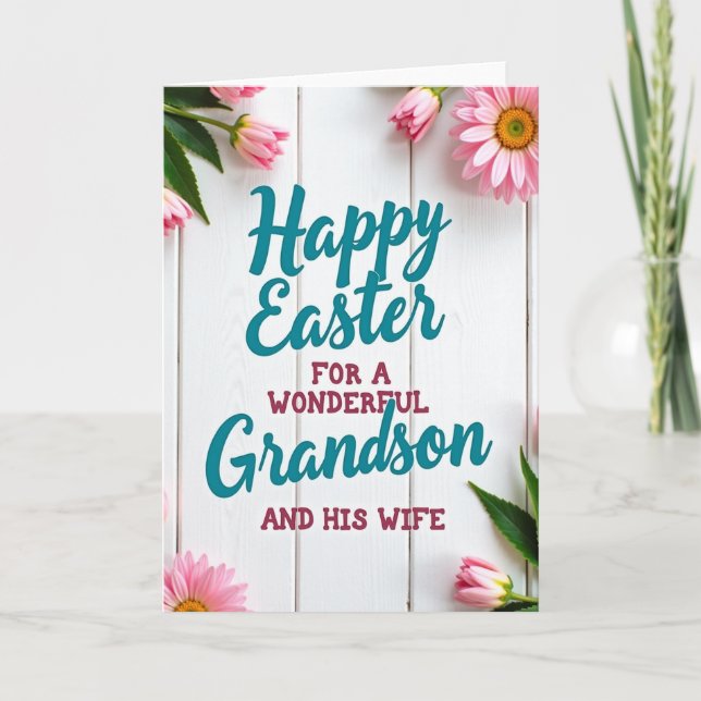 Pink Floral Easter Grandson Card (Front)