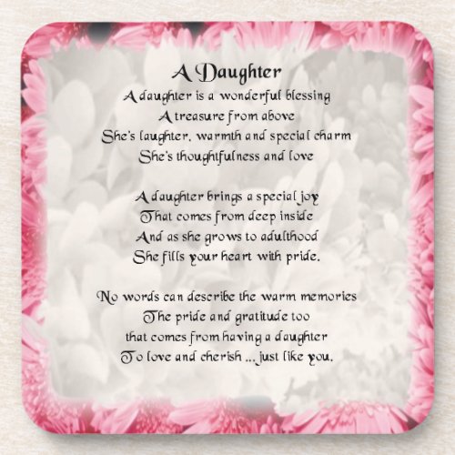 Pink Floral Edge _ daughter Poem coaster