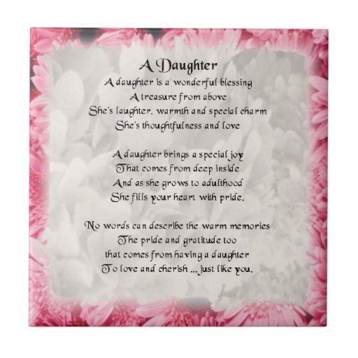 Pink Floral Edge - Daughter Poem Tile | Zazzle