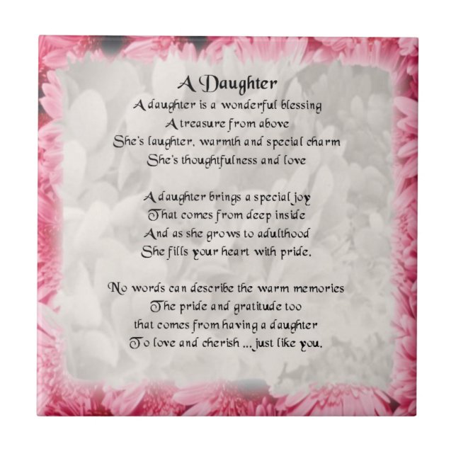 Pink Floral Edge - Daughter Poem Tile (Front)