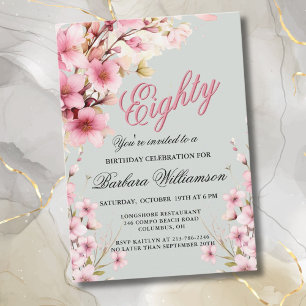 Pink Floral Elegance 80th Birthday Party Invitation