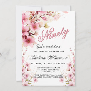 Pink Floral Elegance 90th Birthday Party Invitation