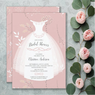 Pink Floral Elegance Bride Gown Bridal Shower Invitation