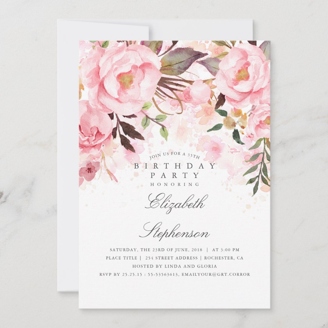 Pink Floral Elegant and Modern Birthday Party Invitation | Zazzle