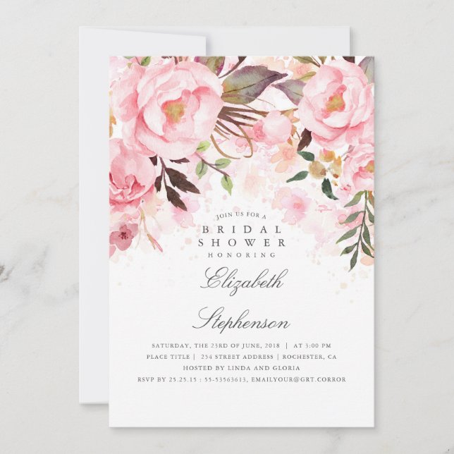 Pink Floral Elegant and Modern Bridal Shower Invitation (Front)