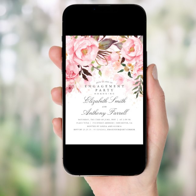 Pink Floral Elegant and Modern Engagement Party Invitation (Front Digital)