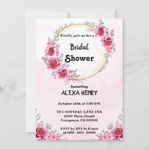 Pink floral Elegant Boho greenery watercolors,girl Invitation