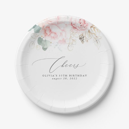 Pink Floral Elegant Botanical Paper Plate