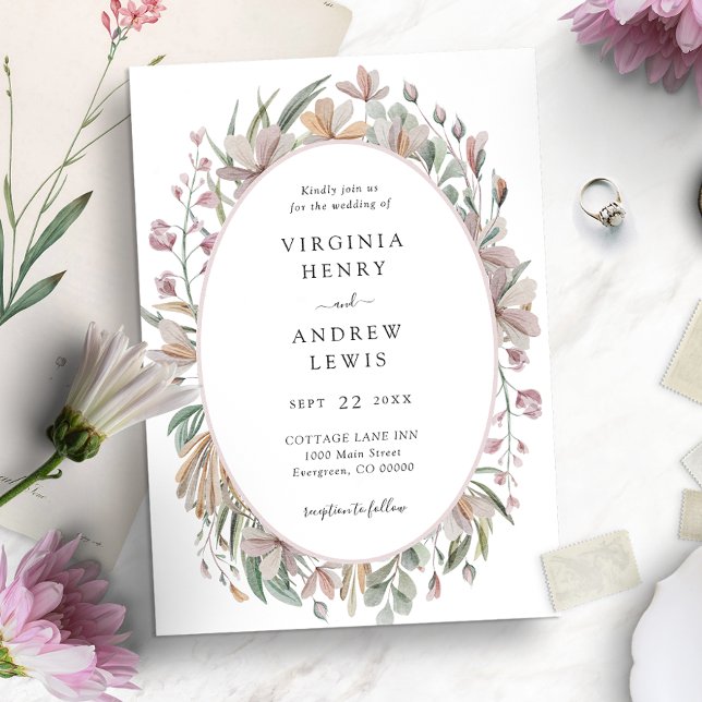 Pink Floral Elegant Botanical Wedding Invitation (Creator Uploaded)