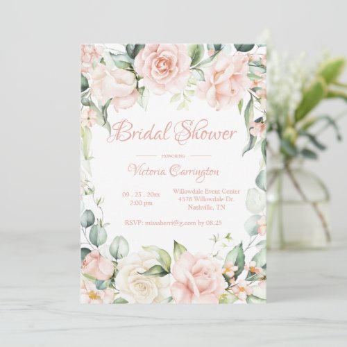 Pink Floral Elegant Bridal Shower Invitation