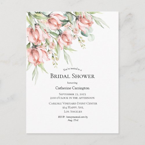 Pink Floral Elegant Bridal Shower Invitation Postcard