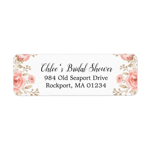 Pink Floral Elegant Bridal Shower Return Address Label