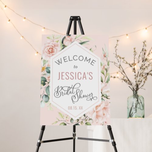 Pink floral elegant bridal shower welcome sign