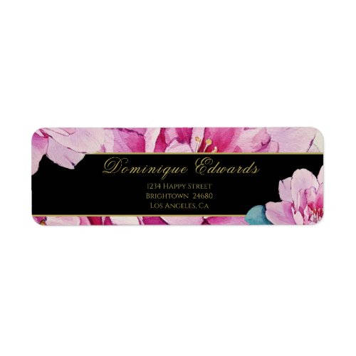 Pink Floral Elegant Chic Gold Modern Label