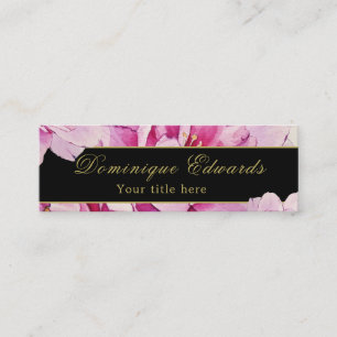 Pink Floral Elegant Chic Gold Professional Mini Business Card