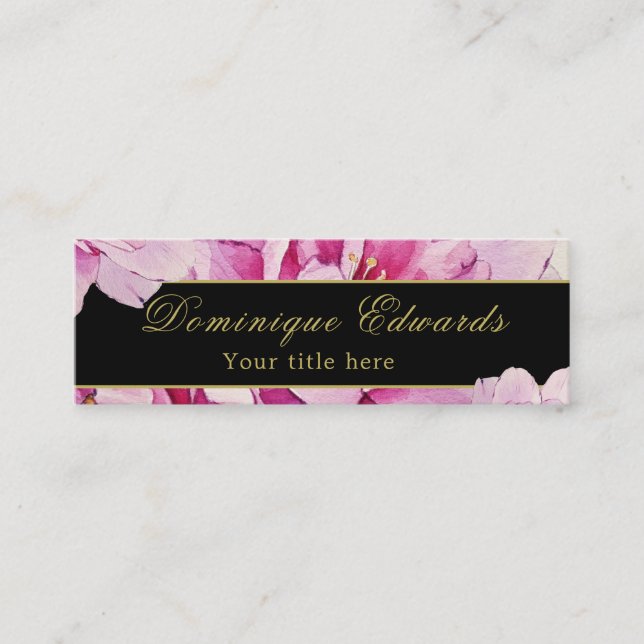 Pink Floral Elegant Chic Gold Professional Mini Business Card (Front)
