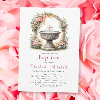 Pink Floral Elegant Cross Baptism 