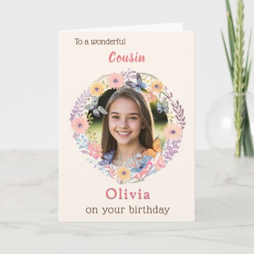 Pink Floral Elegant Female Cousin Photo Birthday