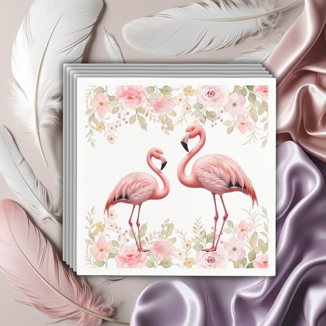 Pink Floral Elegant Flamingo Baby Shower Napkins (Creator Uploaded)