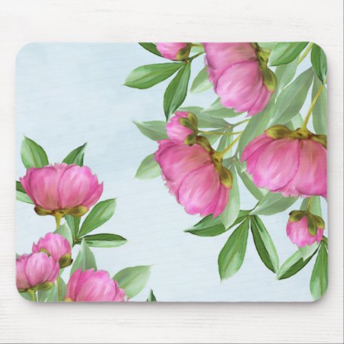 Pink Floral Elegant Garden Simple Watercolor Peony Mouse Pad