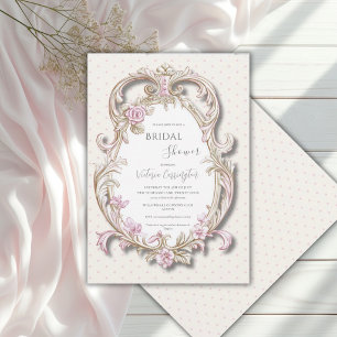 Pink Floral Elegant Gold Frame Bridal Shower Invitation