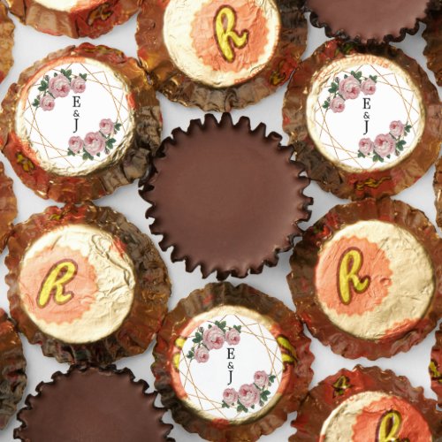 Pink Floral Elegant Gold Glitter Geo Monograms Reeses Peanut Butter Cups
