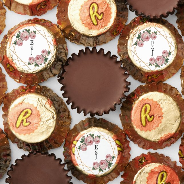 Pink Floral Elegant Gold Glitter Geo Monograms Reese's Peanut Butter Cups (Assorted)