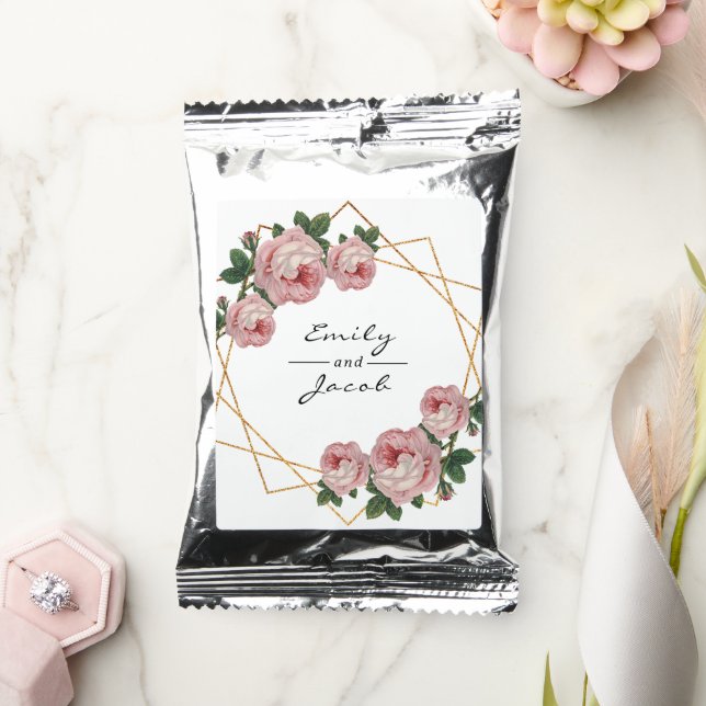 Pink Floral Elegant Gold Glitter Geometric Names Coffee Drink Mix (Wedding)
