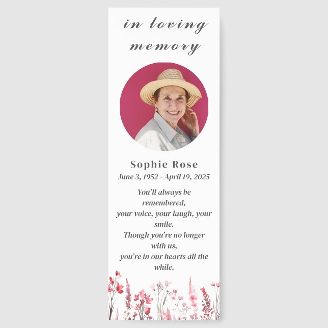 Pink Floral Elegant Memorial Funeral Bookmarks (Front)