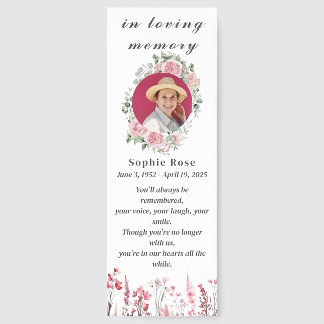 Pink Floral Elegant Memorial Funeral Bookmarks (Front)