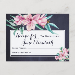 Pink floral elegant navy bride to be recipe postcard