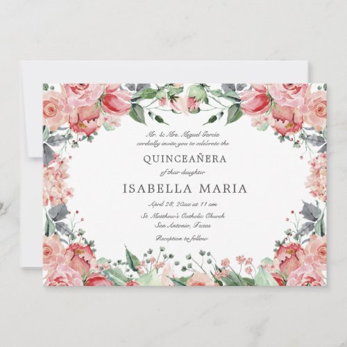 Pink Floral Elegant Quinceaera Invitation