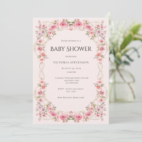 Pink Floral Elegant Roses Baby Shower