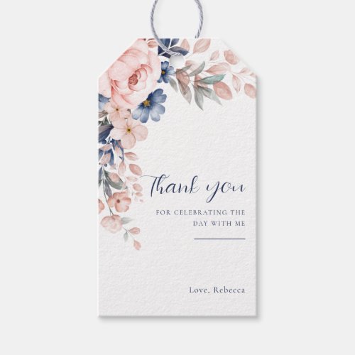 Pink Floral Elegant Script 60th Birthday Any Age Gift Tags