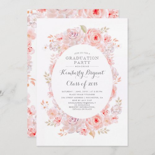 Pink Floral  Elegant Vintage Graduation Party Invitation