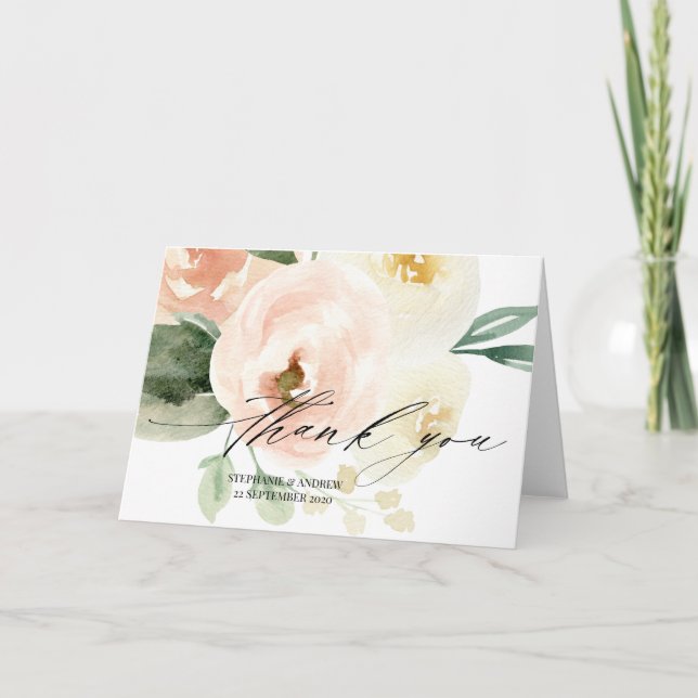 Pink Floral Elegant Wedding Engagement Thank You Card (Front)