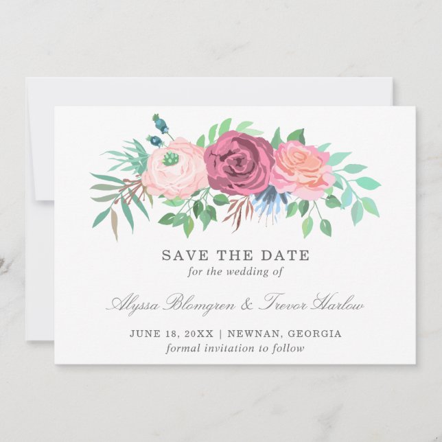 Pink Floral Elegant Wedding Save The Date (Front)